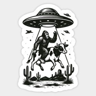 Bigfoot Alien Abduction Cow UFO Sticker